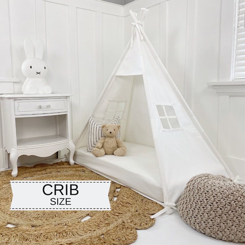 Play Tent Canopy Bed in white Canvas - Crib | Montessori Floor Bed | 