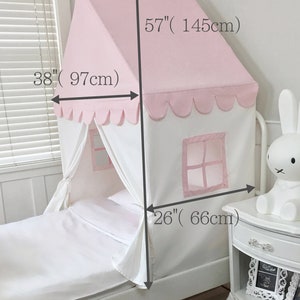 The 'Sweet Dreams' Play House Bed Canopy Twin Size Pink and White Cotton Canvas Twin Bed Tent image 4