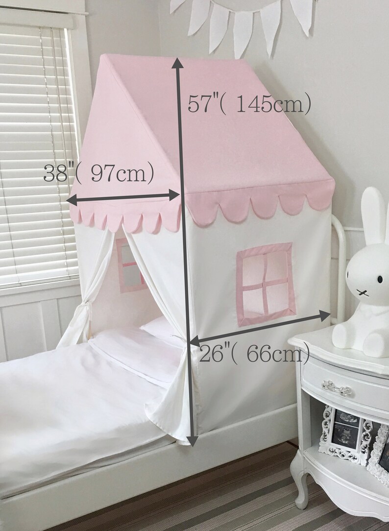 The 'Sweet Dreams' Play House Bed Canopy Twin Size Pink and White Cotton Canvas Twin Bed Tent image 4
