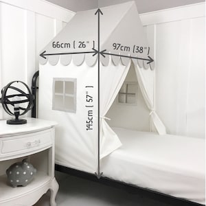 The 'Sweet Dreams' Play House Bed Canopy Twin Size Gray and White Cotton Canvas Twin Bed Tent image 2