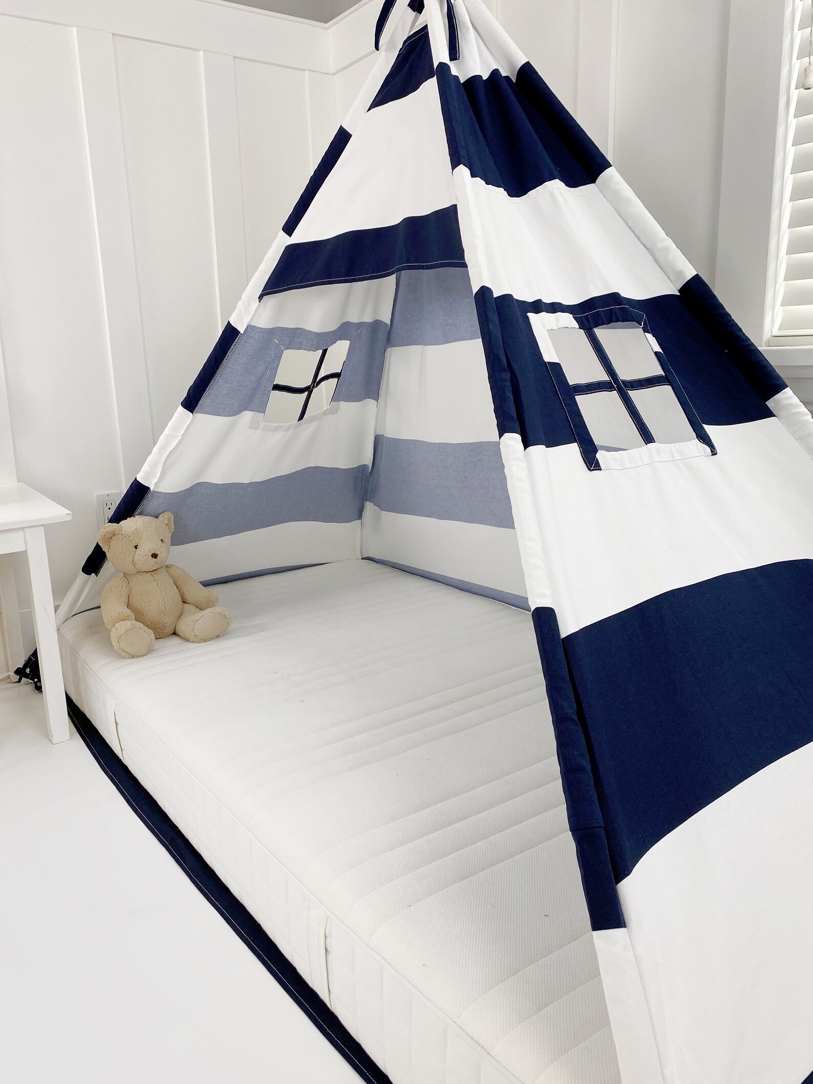 Play Tent Canopy Bed in Navy Blue and White Stripe Twin Etsy