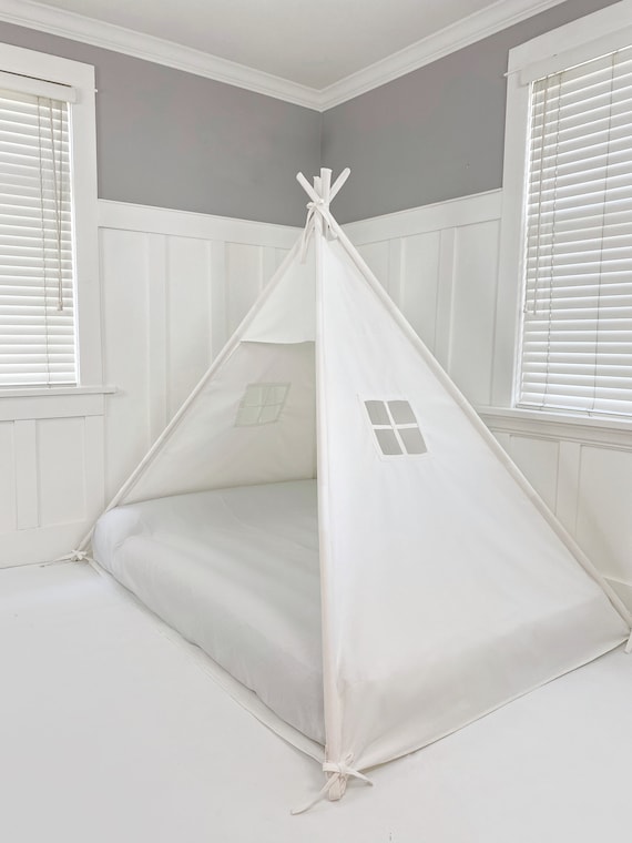 Play Tent Canopy Bed in White Canvas Double full Montessori Floor Bed Bed Tent Etsy Canada