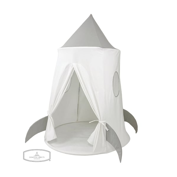 Spaceship Play Tent - Gray and White Soft Cotton Canvas with Storage Bags