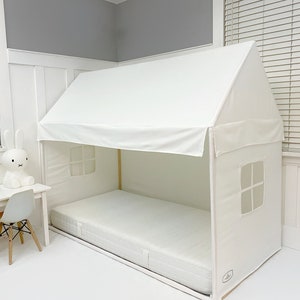 House Bed Canopy White Canvas Fits Twin Mattress Montessori Floor Bed Toddler Bed Carry Bag image 8