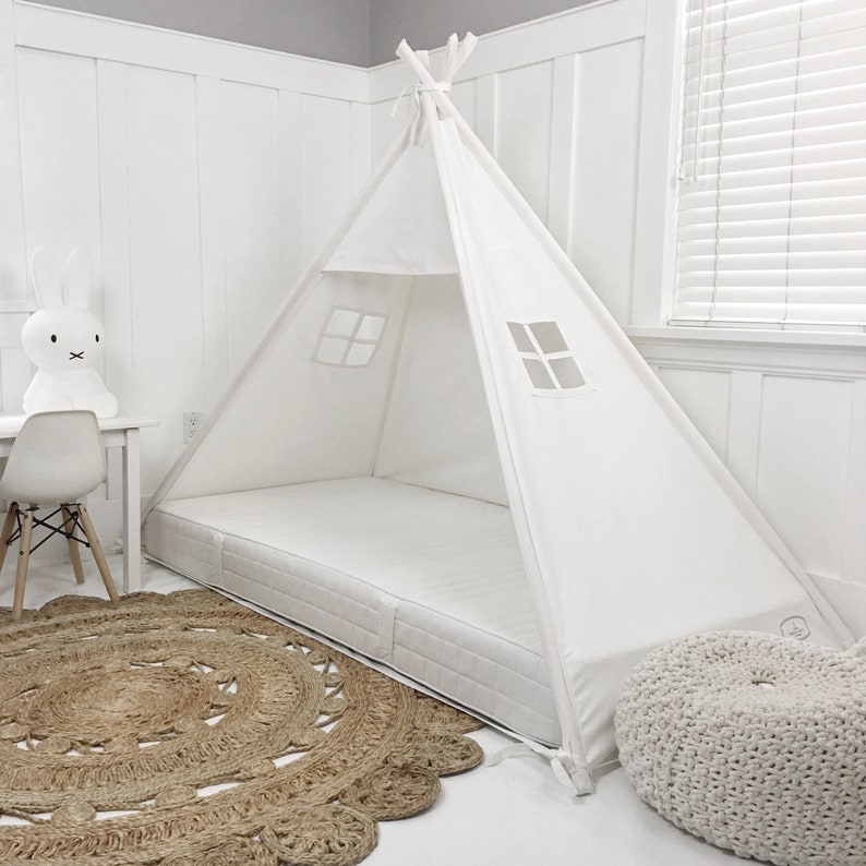 Play Tent Canopy Bed in White Canvas Fits Twin Mattress Etsy