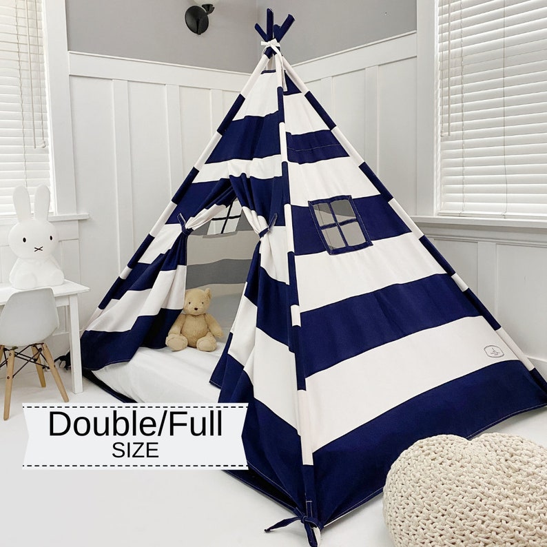 Play Tent Canopy Bed in Navy Blue and White Stripe Canvas WITH Etsy