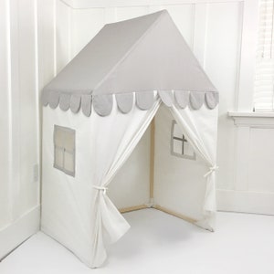 The 'Sweet Dreams' Play House Bed Canopy Twin Size Gray and White Cotton Canvas Twin Bed Tent image 7