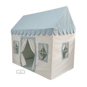 Kids Cotton Indoor Playhouse | Powder Blue & White | Soft Cotton Canvas | Canvas Carry Bag | Princess House | Scallop Roof |