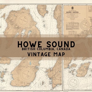 Carte vintage de Howe Sound en Colombie-Britannique | Décor mural de cabine | Style côtier | Téléchargement numérique