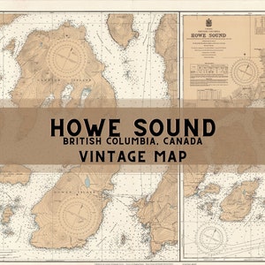 Vintage Map of Howe Sound British Columbia Cabin Wall Decor Coastal Style Digital Download image 1