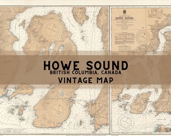 Vintage Map of Howe Sound British Columbia | Cabin Wall Decor | Coastal Style | Digital Download