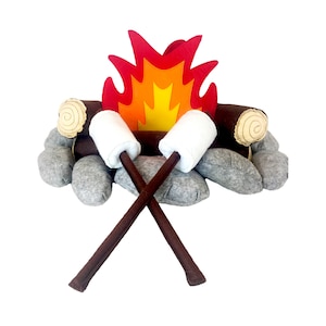 The 'Happy Camper' Felt/Plush Campfire Set for Kids. 17 piece Set with Storage Bag Camper Theme Indoor Camping image 1