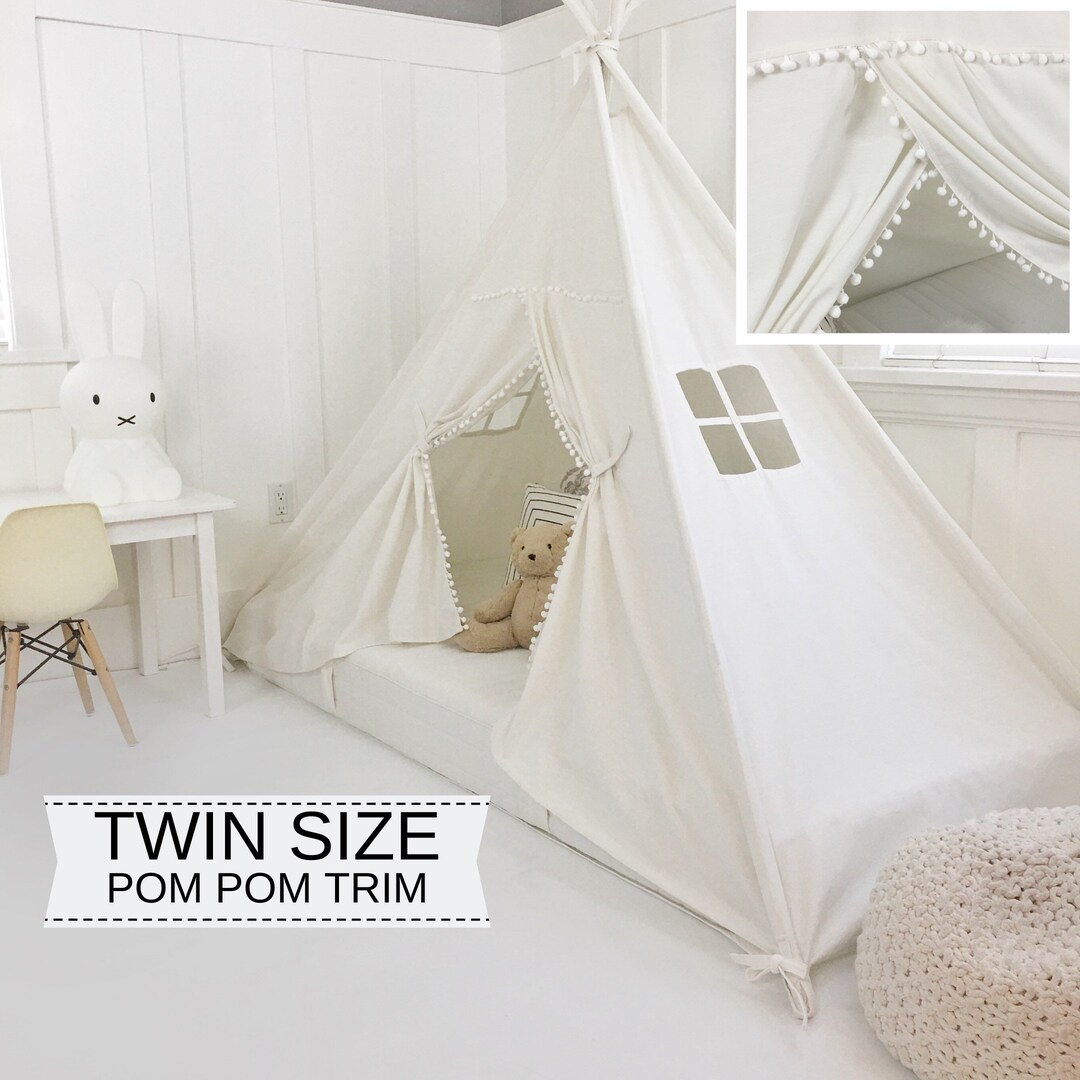 Play Tent Canopy Bed in White Canvas WITH Pom Pom Trim Doors Etsy