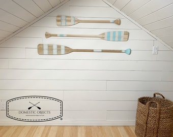 Painted Paddle | Decorative Oar | Coastal Beach House Wall Art | Vintage Inspired | Aqua & White