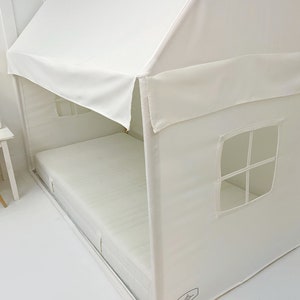 House Bed Canopy White Canvas Fits Twin Mattress Montessori Floor Bed Toddler Bed Carry Bag image 4