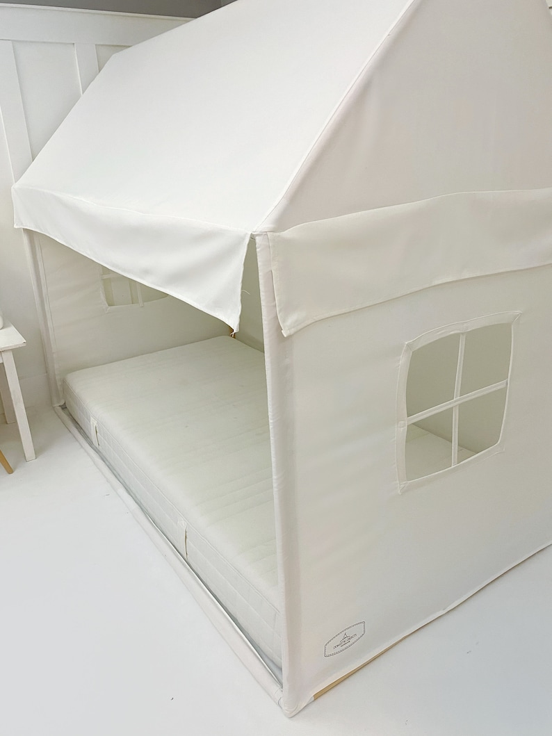 House Bed Canopy White Canvas Fits Twin Mattress Montessori Floor Bed Toddler Bed Carry Bag image 4