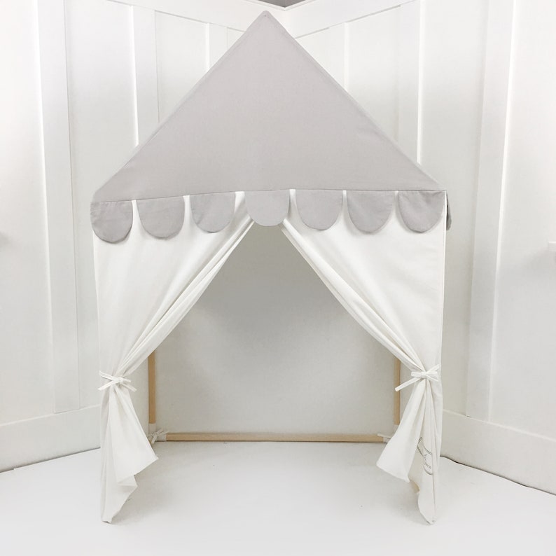 Das Spielhaus Süße Träume Betthimmel Zwillingsgröße Grauer und weißer Baumwoll-Canvas Zelt mit zwei Einzelbetten Bild 8