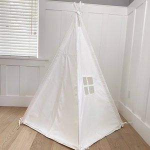 Children's Play Tent Teepee Handmade for Kids in White Canvas Two Windows Padded Mat Carry Bag 3 x 3 ft Size image 5