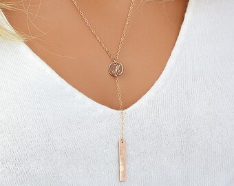 Initial Y Necklace, Lariat Necklace Engraved, Name Necklace Y, Personalized Rose Gold Necklace, Gold Lariat Necklace