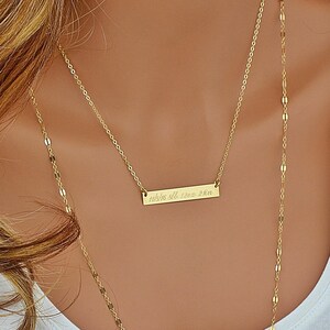 Gold Bar Necklace, 14k Gold Bar Necklace, Bar Necklace Personalize, Personalized Necklace 14k Gold, Kardashian Necklace, Name Necklace image 2