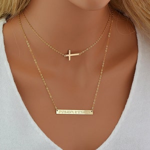 Choker Necklace Set, Layering Necklace Gold, Cross Necklace, Bar Necklace, Layered Necklace in Silver, Gold Filled, Rose Gold Filled