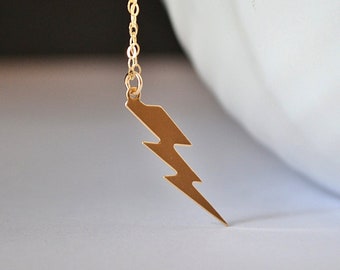 Lightning Bolt Necklace, Gold or Silver Lightning Bolt necklace, Lightning Bolt Charm, Mila Kunis, Celebrity Inspired