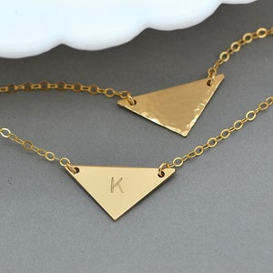 Triangle Necklace, Geometric Necklace, Minimal Jewelry, Engraved Necklace Gold, Personalized Jewelry