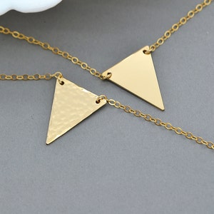 Gold Triangle Necklace, Delicate V Necklace, Geometric Necklace, Hammered Triangle Necklace, Minimal Jewelry image 1