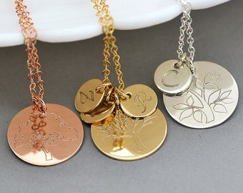 Tree of Life Necklace, Initial Tree Necklace, Gift for Mother, Family Tree Necklace, Grandmother Necklace, Gold, Silver, Rose Gold