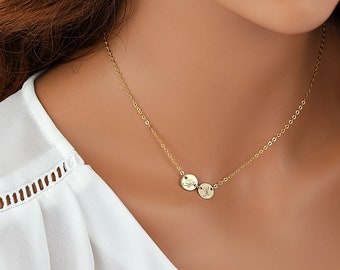 Disc Necklace Personalized, Disc Necklace Gold, Initial Necklace, Mom Necklace with Kids Names, Gold Necklace Personalized