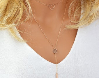 Y Necklace Gold, Initial Necklace Rose Gold, Delicate Heart Choker Necklace, Nameplate Necklace, Vertical Bar Necklace Silver, Gold, Rose