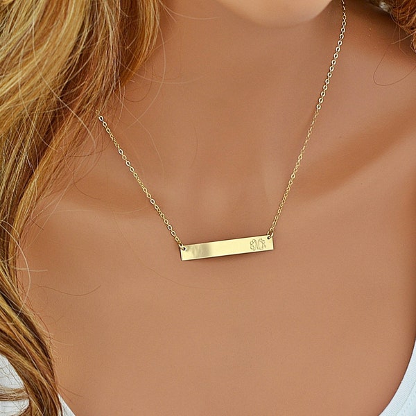 Gold Bar Necklace, 14k Gold Bar Necklace, Bar Necklace Personalize, Personalized Necklace 14k Gold, Kardashian Necklace, Name Necklace