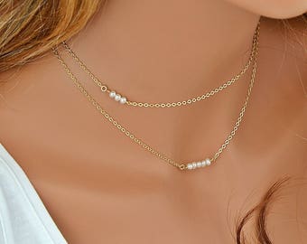 Dainty Pearl Choker Necklace, Freshwater Pearl, Pearl Jewelry, Choker Necklace Gold, Rose Gold, Silver, Pearl Choker For Woman