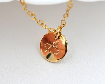 Tiny Initial Disc Pendant Necklace, Initial Charm, Gold Pendant Necklace, Personalized Necklace Gold, Letter Disc Necklace