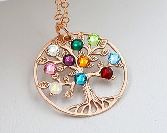 Tree Of Life Necklace, Sterling Silver Family Tree Necklace, Birthstone Tree Necklace, Gift For Mother, Tree Of Life Pendant, Gift For Her