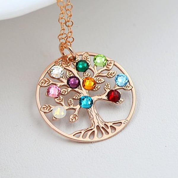 Tree Of Life Necklace, Sterling Silver Family Tree Necklace, Birthstone Tree Necklace, Gift For Mother, Tree Of Life Pendant, Gift For Her