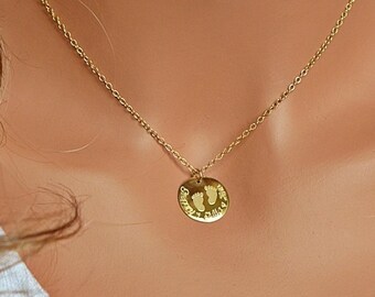 Mom Necklace With Kids Names, Kids Name Necklace, Gold Disc Necklace, Disc Name Necklace, Baby Feet Necklace Gold, Silver, Rose Gold