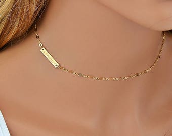 Gold Choker Necklace, Bar Choker, Dainty Choker Necklace, Personalized Choker, Silver or Gold Choker Chain, Delicate Gold Necklace