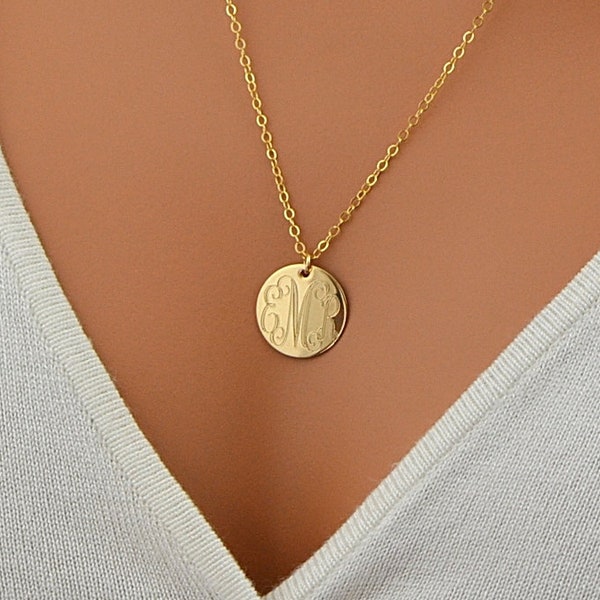 Large Disc Necklace, Monogram Necklace, Gold Necklace, Initial Disc Necklace, Rose Gold, 14k Gold Fill, Sterling Silver Name Disc Necklace