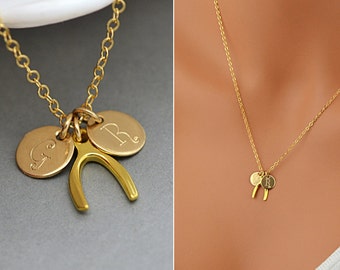 Personalized Wishbone Necklace, Dainty Gold Necklace, Initial Wishbone Necklace, Delicate Wishbone Necklace, Wishbone Charm