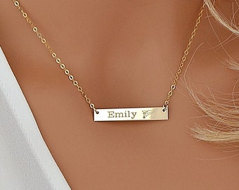 Gold Bar Necklace, Custom Bar Necklace, Personalized Bar, Bar Necklace Engraved, Layered Necklace, Personalized Jewelry, Name Bar Necklace