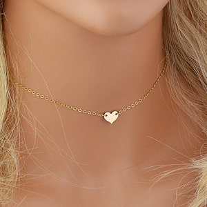 Tiny Heart Necklace, Chain Choker Necklace, Personalized Gold Heart Necklace, Initial Heart, Initial Choker Necklace image 1