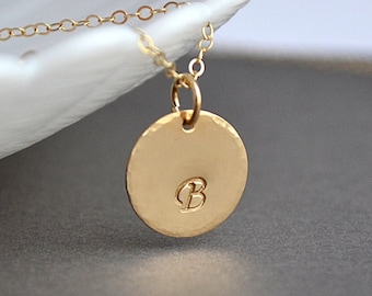 Hammered Disc Necklace, Gold Initial Disc Necklace, Gold Hammered Disc Necklace, Everyday Jewelry, Bridesmaid Gift