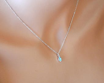 Aquamarine Necklace, Dainty Birthstone Necklace, Sterling Silver Necklace, March Necklace, Aqua Blue, Everyday Jewelry