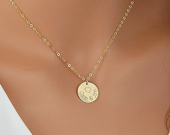 Mom Necklace, Kids Name Necklace, Gold Disc Necklace, New Mom Necklace, Personalized Necklace For Mom, Gift For Mom, Mothers Necklace