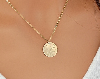 Monogram Necklace, Gold Disc Necklace, Initial Necklace, Personalized Jewelry, Monogram Jewelry, Gold Monogram, Personalized Disc Necklace