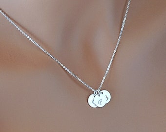 Three Initial Necklace, Sterling Silver Disc Necklace, 3 Letter Necklace, Three Disc Necklace, Handstamped Disc Necklace