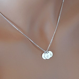 Three Initial Necklace, Sterling Silver Disc Necklace, 3 Letter Necklace, Three Disc Necklace, Handstamped Disc Necklace image 1
