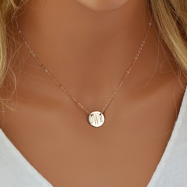 Monogram Disc Necklace, Personalized Disc Necklace, Initial Disc Gold, Rose Gold, Sterling Silver, Name Disc Necklace, Monogram Pendant