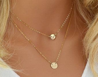 Layering Necklace Set, Disc Name Necklace, Gold Disc Necklace, Personalized Necklace Gold, Silver Rose Gold